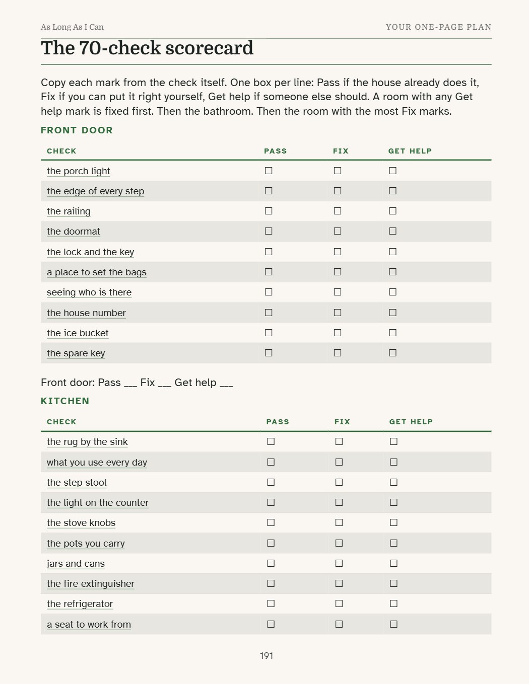 Book page 191: The 70-check scorecard